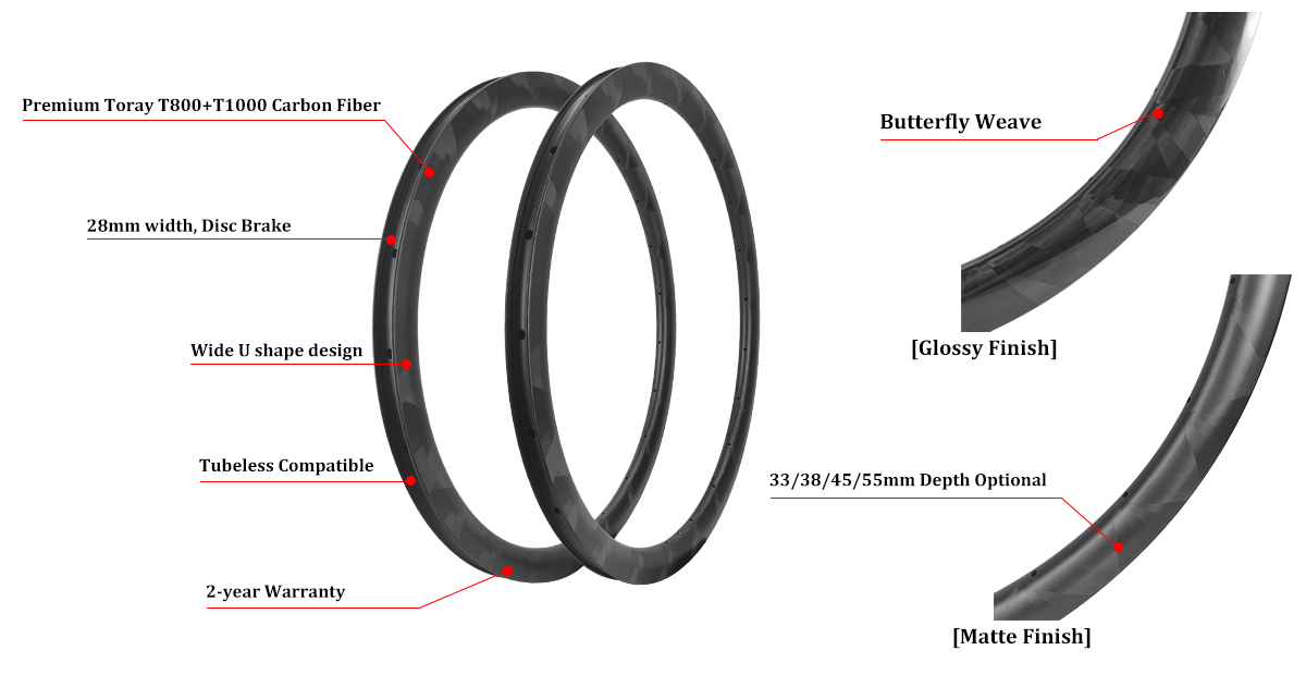 Butterfly Weave Road Disc Carbon Rims Specification
