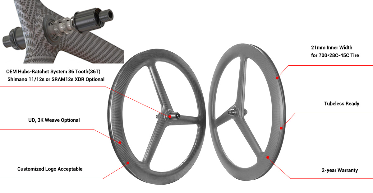 3 spokes carbon wheels specification