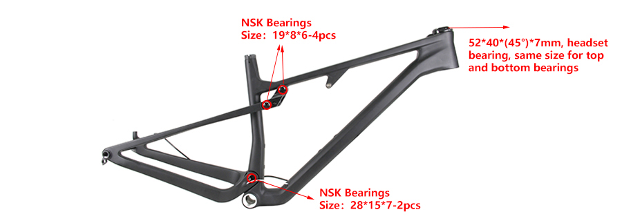 Carbon MTB XC suspension frame LCFS918 bearings sizes