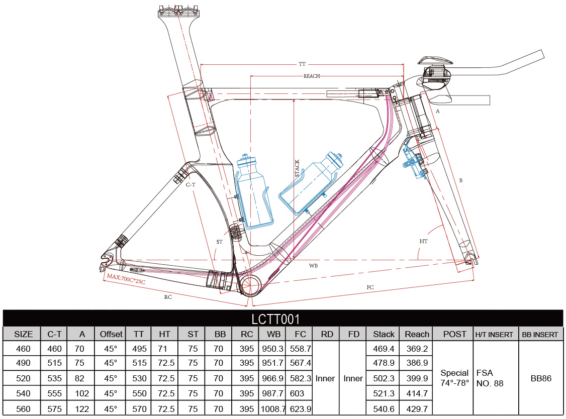 Carbon Time Trial Frame LCTT001 Geometry
