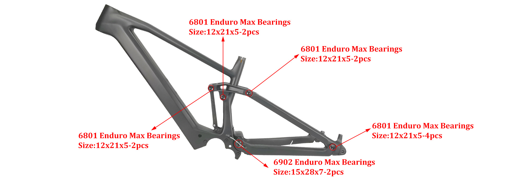MTB ebike suspension frame LCE930 bearing size
